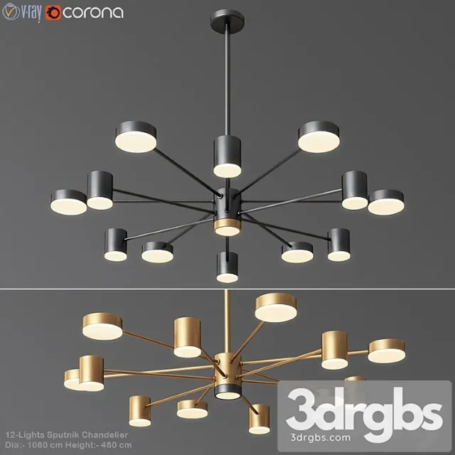 Pendant light 12-lights sputnik chandelier 3dsmax Download