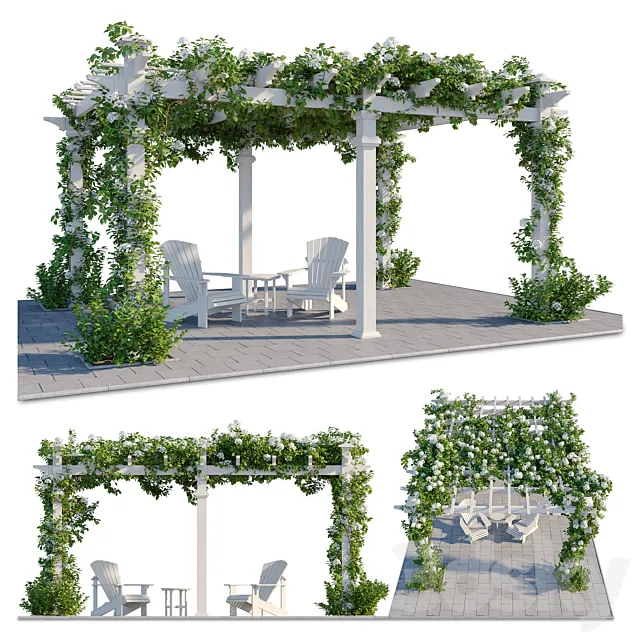 Pergola with Hydrangea 3DS Max Model