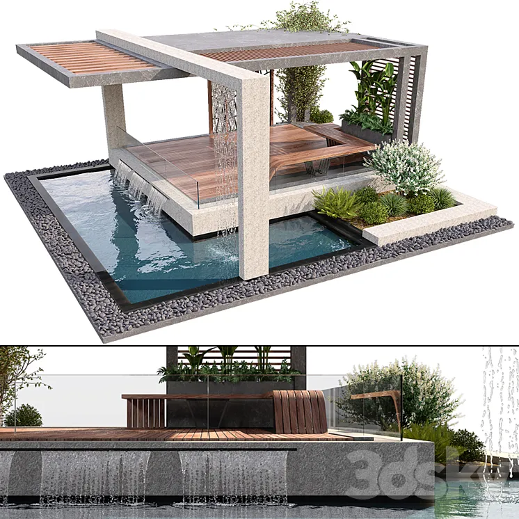 Pergola With Water & Plants 3DS Max