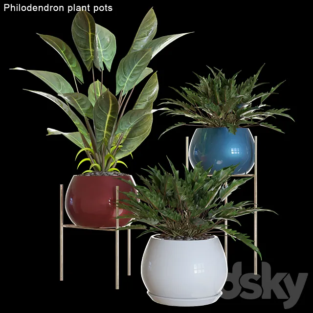 Philodendron plant pots # 2 3DSMax File