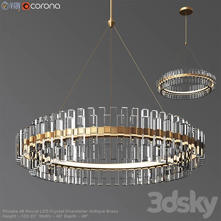 Phoebe 48 Round LED Crystal Chandelier Antique Brass 3DS Max