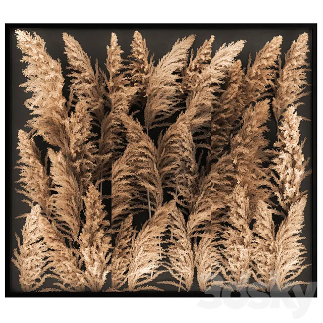 Phytostena of dried flowers behind glass made of reeds. pampas grass. wall decoration made of Cortaderia. 258. 3DSMax File