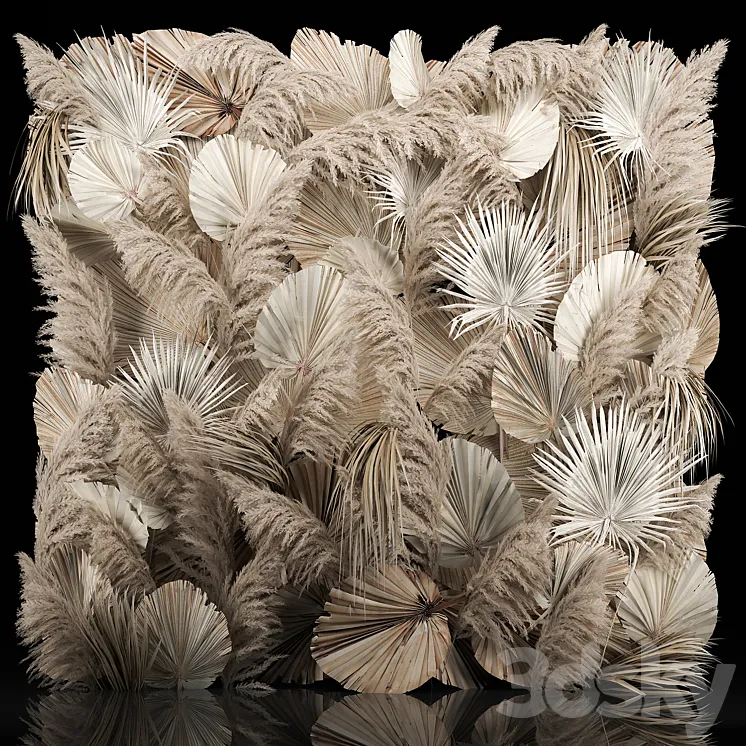 Phytostena of dried flowers pampas grass dry palm branches leaves Cortaderia and reeds. 274. 3DS Max Model