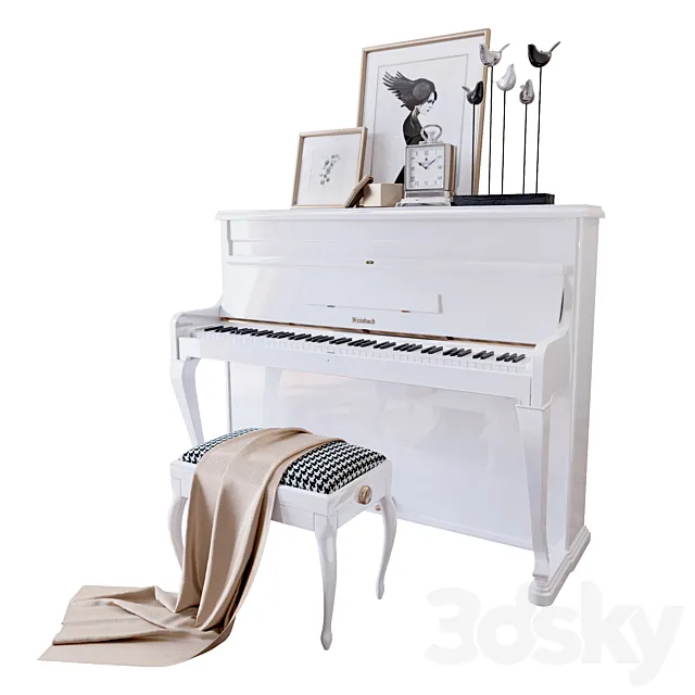 Piano “Weinbach” white. stool and decor (Piano Weinbach white banquet and decor YOU) 3DSMax File