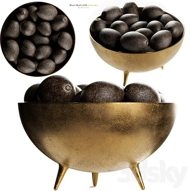 Picardy Brass Footed Bowl Centerpiece with Avocados 3DSMax File