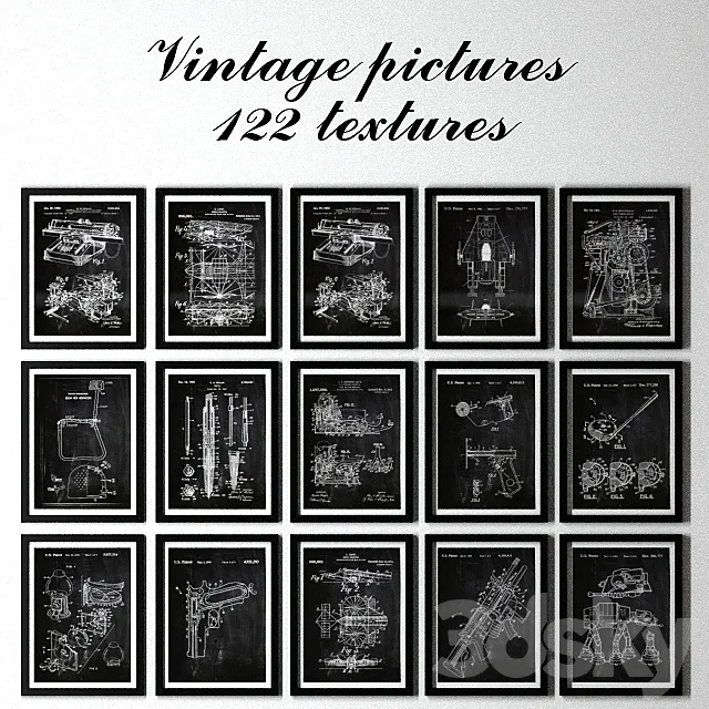 Pictures of vintage style. 122 texture. 3DSMax File