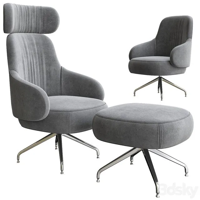 Pillo Low Back Easy Chair With Aluminum Base by Swedese 3dsMax Model