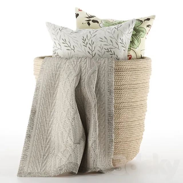 Pillows and plaid in a basket 3DS Max Model