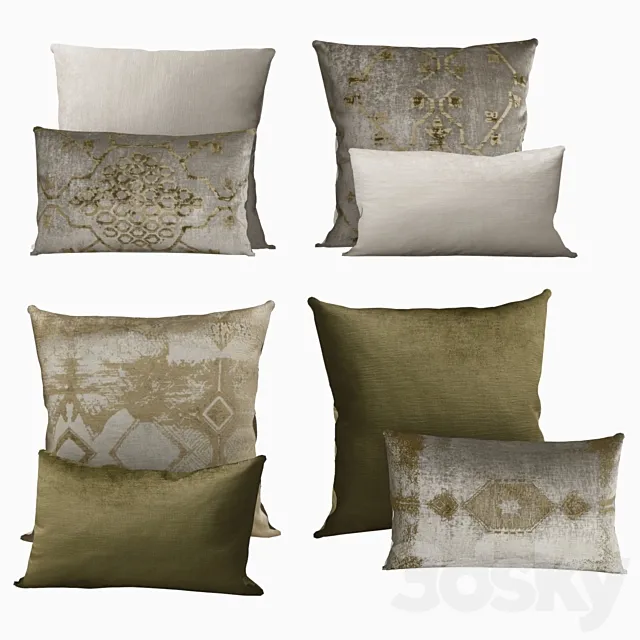 Pillows by Restoration Hardware Velvet Oushak Collection in FogMoss 3ds Max