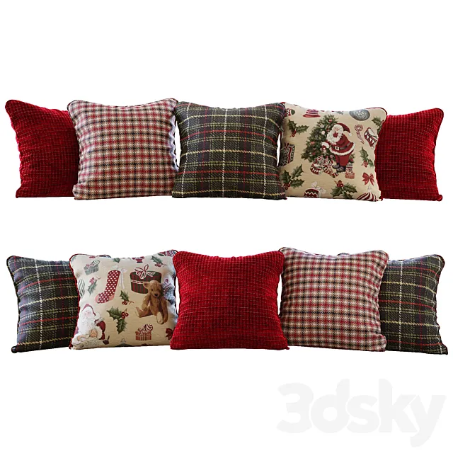 Pillows New Year _ Christmas red and green pillows (Pillows 3ds Max