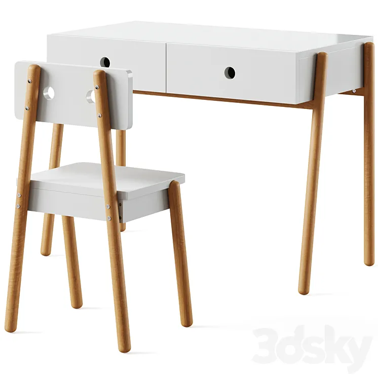 Pine Child’s 2-Drawer Desk and chair Wallet by LA REDOUTE INTERIEURS 3DS Max Model