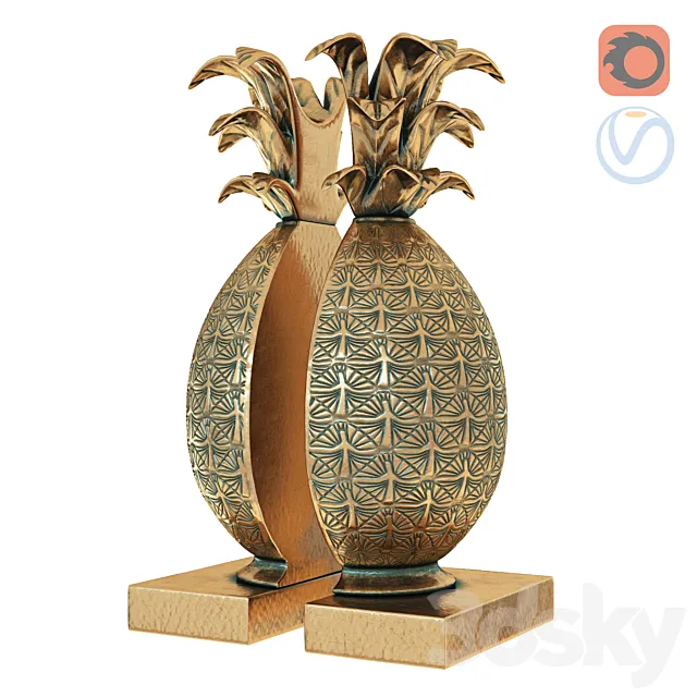 Pineapple Book Ends Brass 3DS Max Model