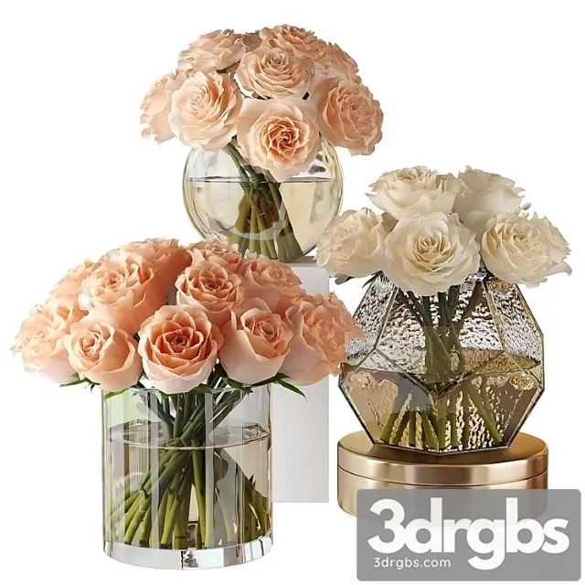 Pink and white roses in glass vases