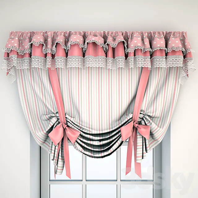 Pink curtain with lace and bows 3DSMax File