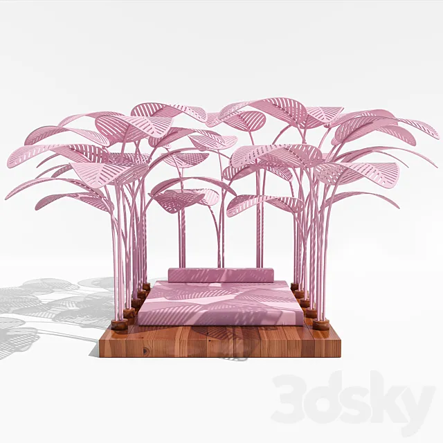 Pink Refuge Bed with Wooden Base by Marc Ange 3ds Max