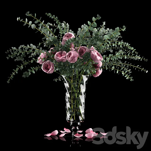 Pink roses and eucalyptus 3DSMax File