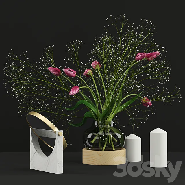 Pink tulips and Gypsophila set 3ds Max