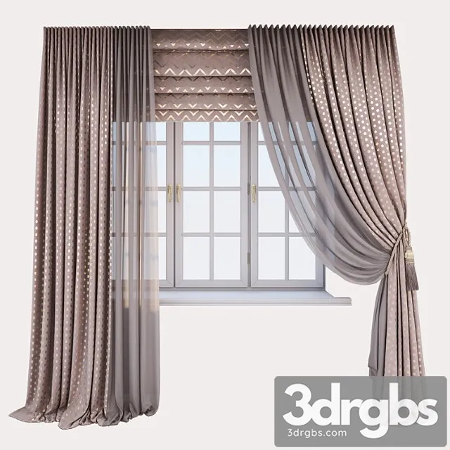 Pink velor curtains with a gold print 3dsmax Download