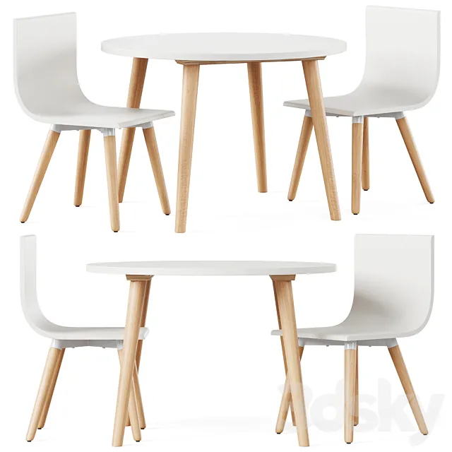 Pint Sized White Toddler Table and Chair Set by Crate and Barrel 3ds Max