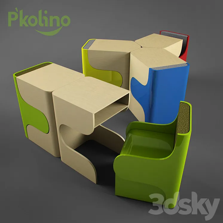 P'kolino Klick Desk & Chair Set Red 3DS Max