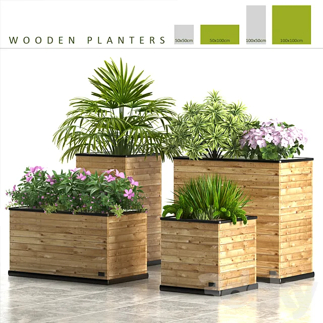 PLANTS 58_WOODEN PLANTERS 3ds Max