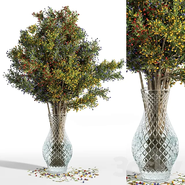 plants bouquet green branch in vase branches berries 02 3ds Max