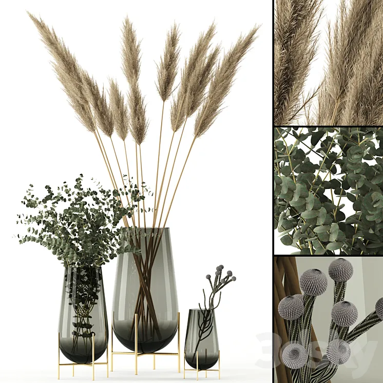 Plants in Echasse Vases 3DS Max