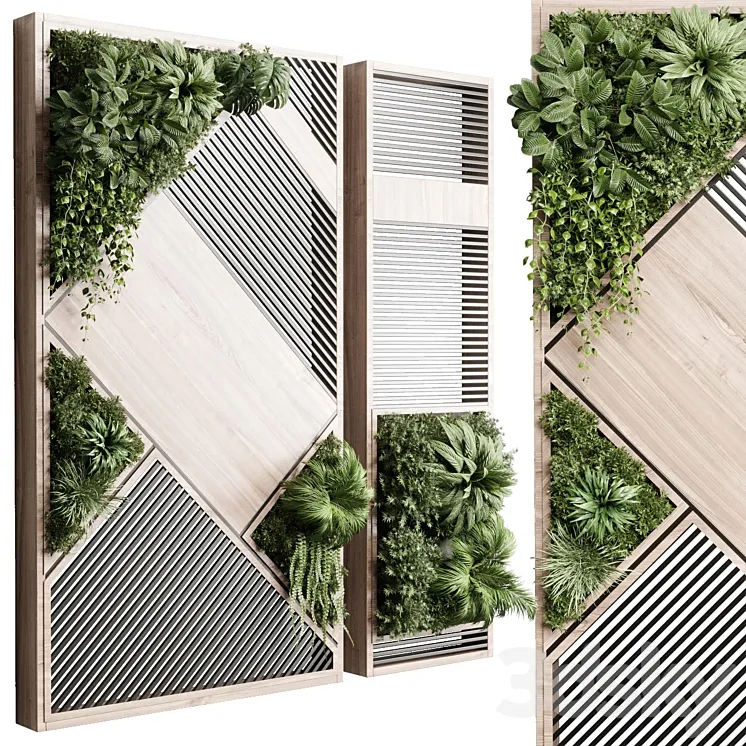 plants set partition in wooden frame- Vertical graden wall decor box 29 3DS Max
