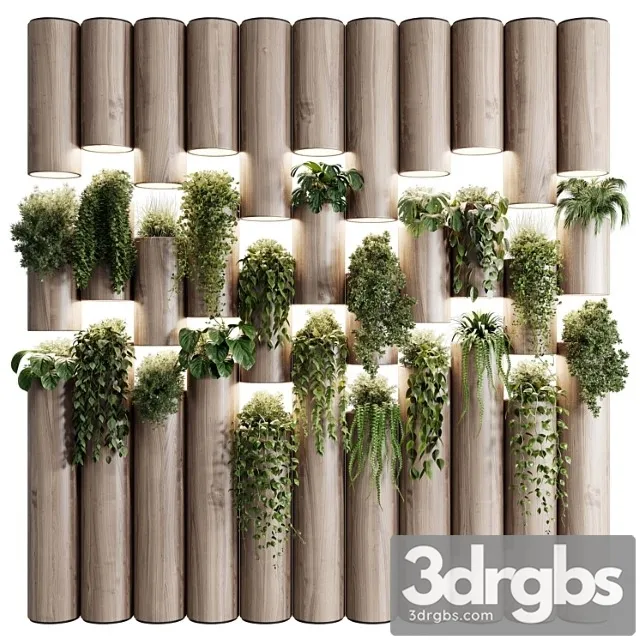 Plants Set Partition In Wooden Frame Vertical Graden Wall Decor Box 30 3dsmax Download
