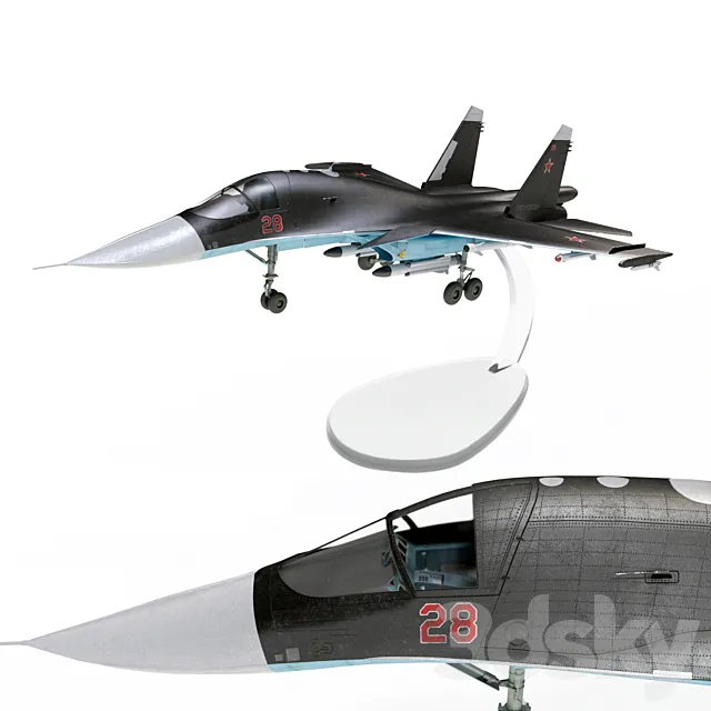 Plastic model of the SU-34 aircraft 3DS Max Model