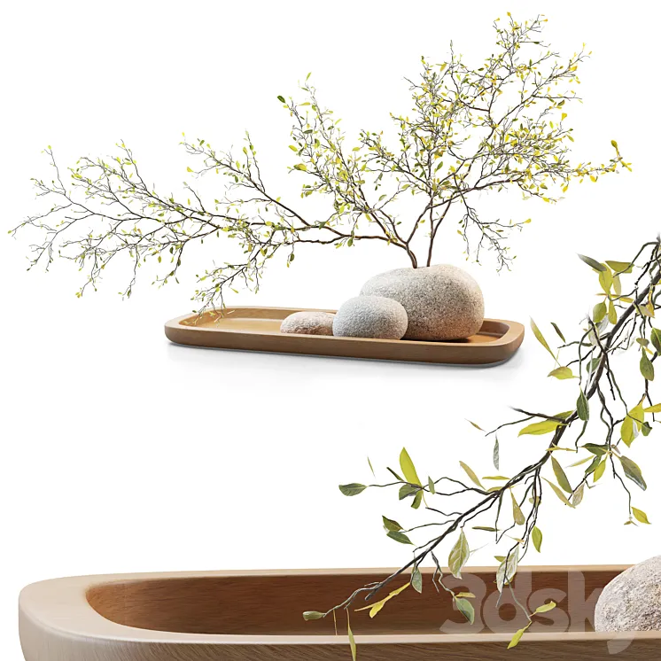 Plum branch in a stone vase 3DS Max