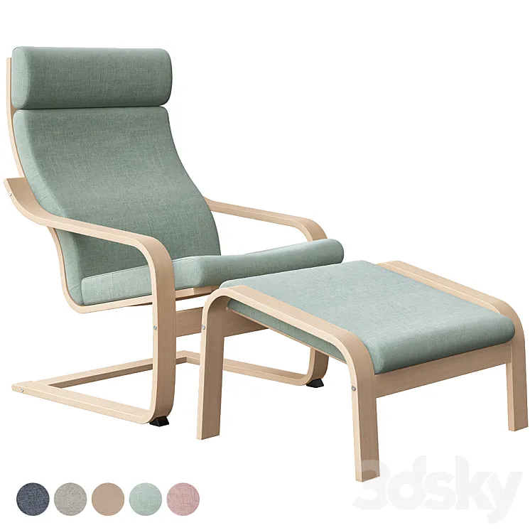 Poäng Chair with Stool Ikea 3DS Max