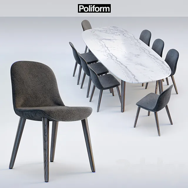 Poliform chair MAD DINNING Chair_ table MAD DINNING Table 3DSMax File