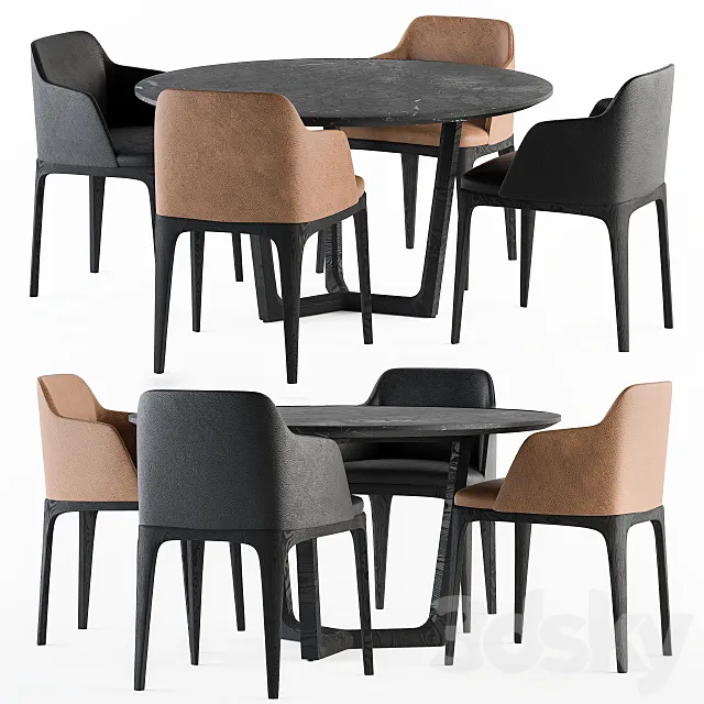 Poliform Dinning-Round Table and Grace Chair 3DS Max Model