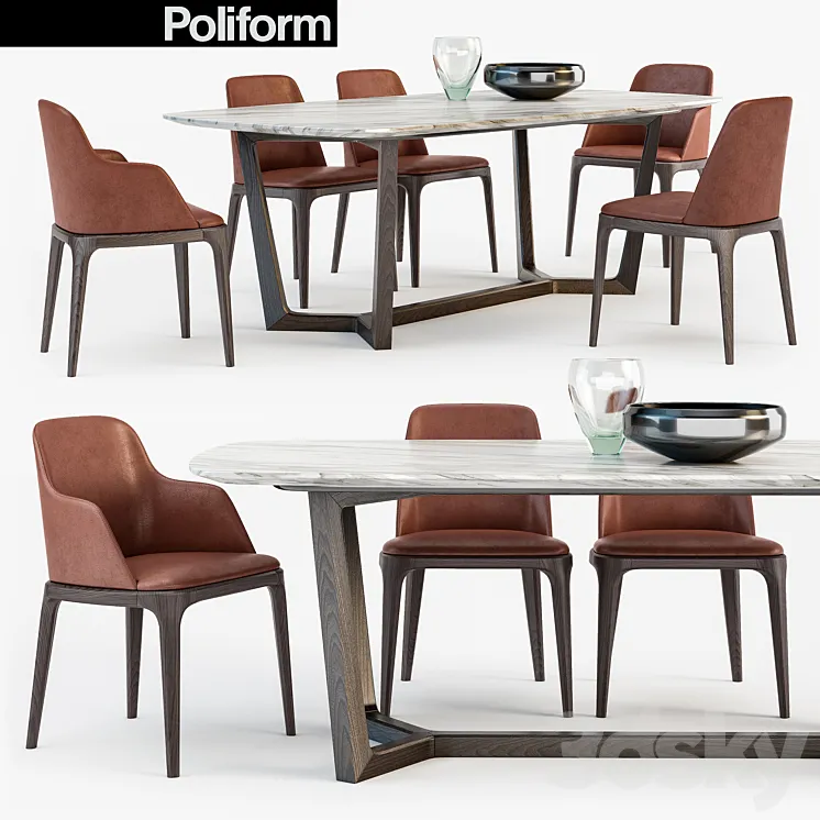 Poliform Grace chair Concorde table set3 3DS Max