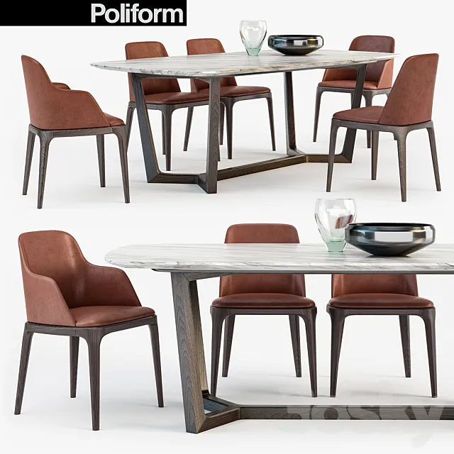 Poliform Grace chair Concorde table set3 3DSMax File