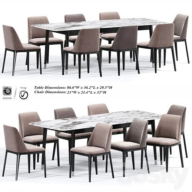 Poliform Grace Dining Chair Table 3DS Max Model