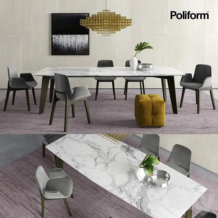 Poliform Howard Table and Ventura Chairs 3DS Max