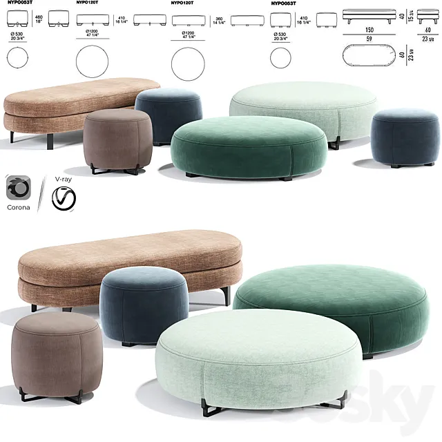 Poliform New York Pouf Round 3DS Max Model