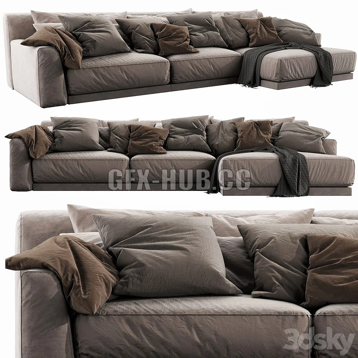 Poliform Paris Seoul Chaise Lounge brown 3dsMax Model