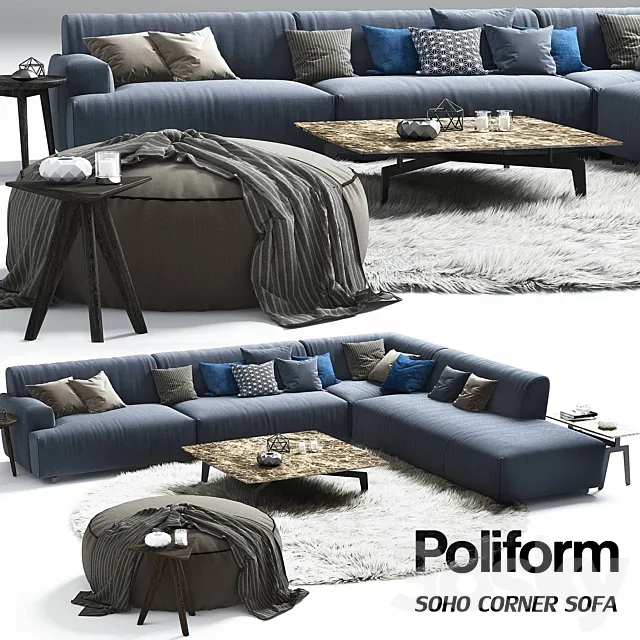 Poliform Soho corner sofa_Elise_Mad_Tribeca_Coffe Table 3DSMax File