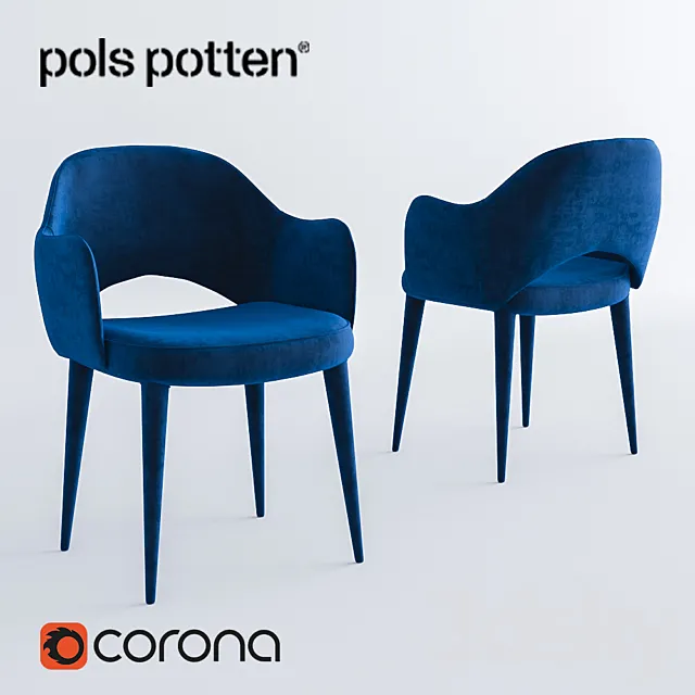 Pols Potten Chair arms cosy velvet blue 3ds Max