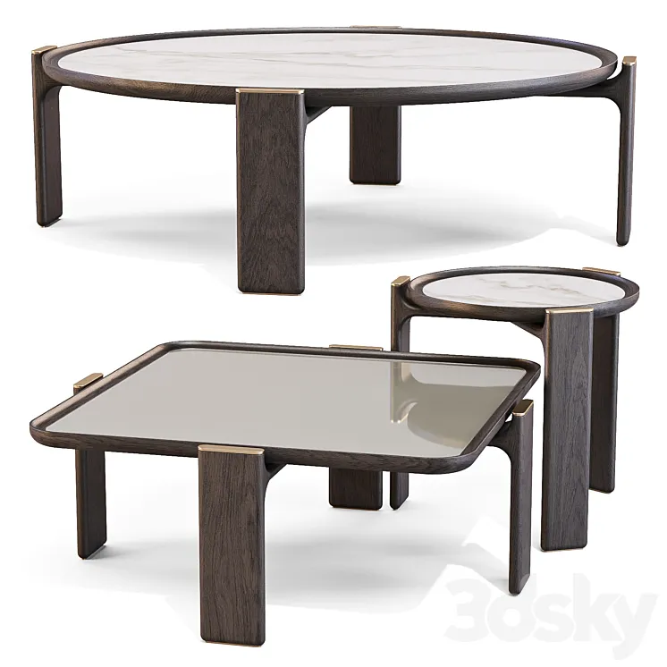 Poltrona Frau: DUO – Coffee and Side Tables Set 01 3DS Max Model
