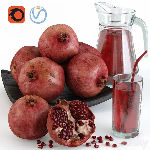 Pomegranate and Pomegranate Juice 3dsMax Model