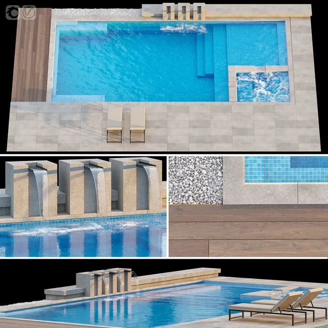 Pool 01 with sun loungers 3dsMax Model