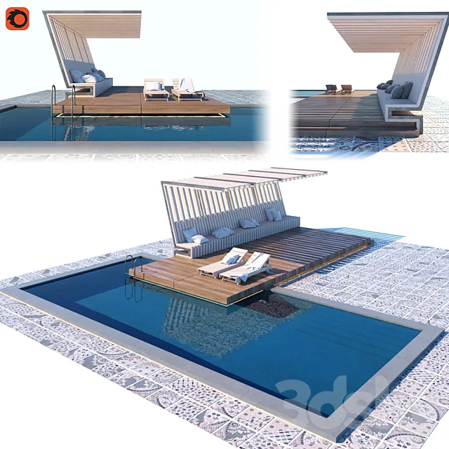 Pool with terrace and canopy 3DS Max Model