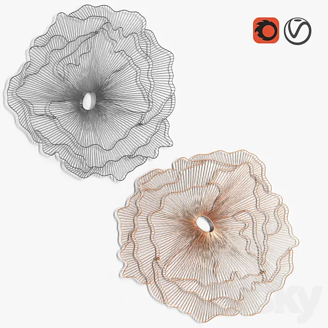 Poppy Flower Wall Art Copper & Silver_Black 3ds Max