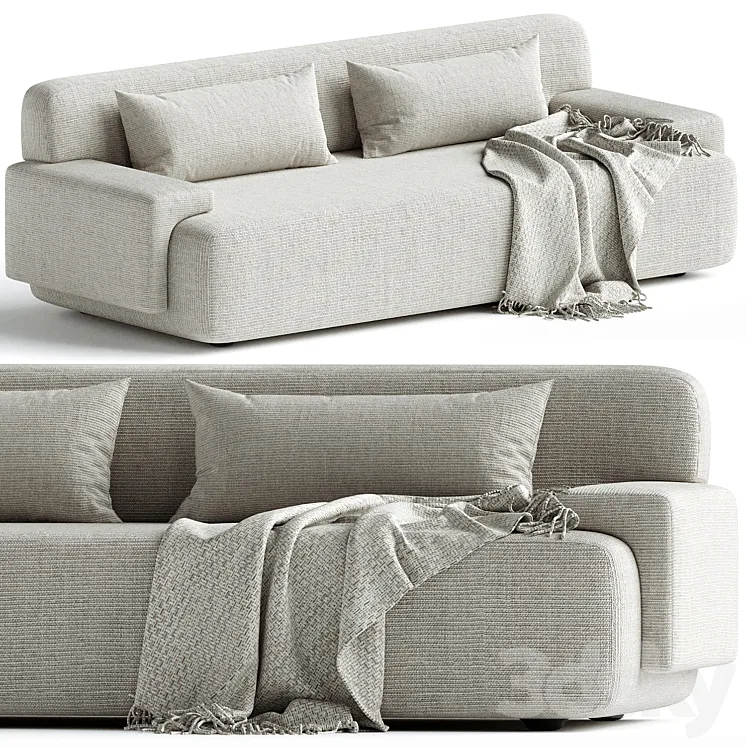 Popus Editions Lena 3 Seater Sofa in Egg Shell Off-White Como Velvet Fabric 3DS Max Model