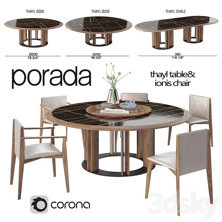 Porada Thayl Table and Ionis Chairs 3DS Max