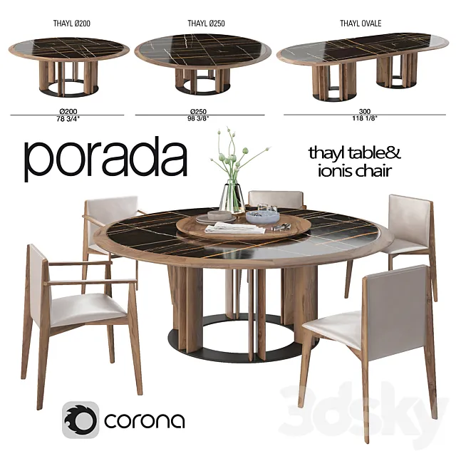 Porada Thayl Table and Ionis Chairs 3DSMax File